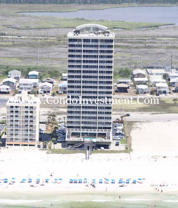 Southern exposure of the Colonnades in Gulf Shores | Aerial
