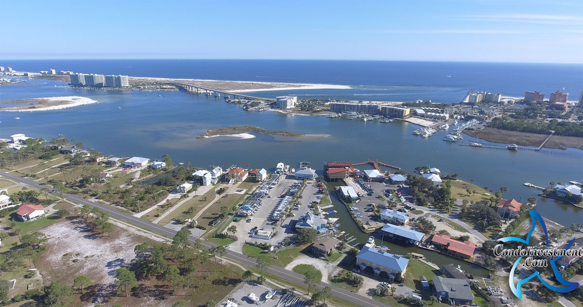 Aerial image of Perdido Pass from over Tacky Jacks