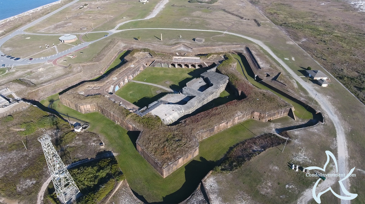 High aerial image of Fort Morgan in Gulf Shores AL