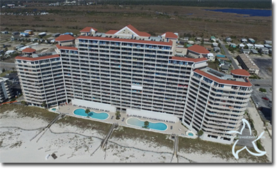 Aerial photo of the Lighthouse condos in Gulf Shores, AL