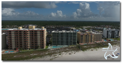 Aerial image of Silver Beach condos in Orange Beach